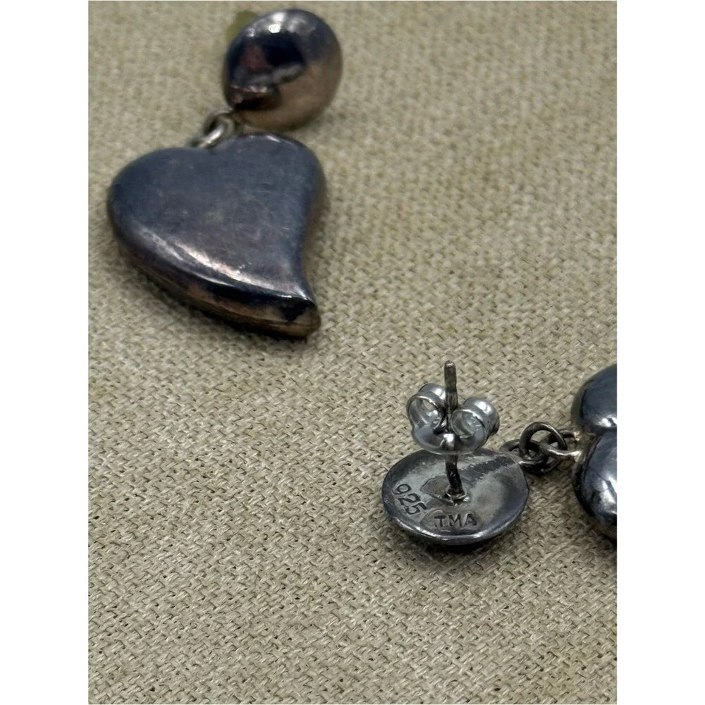 Vintage sterling Silver 925 TMA Heart Drop Earrings - Women Jewelry